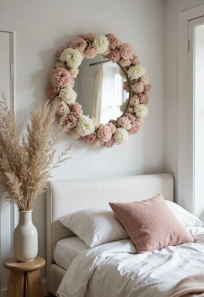 28 Small Bedroom Mirror Ideas That Make Rooms Look Bigger - 14. Circular Mirrors with Floral Frames