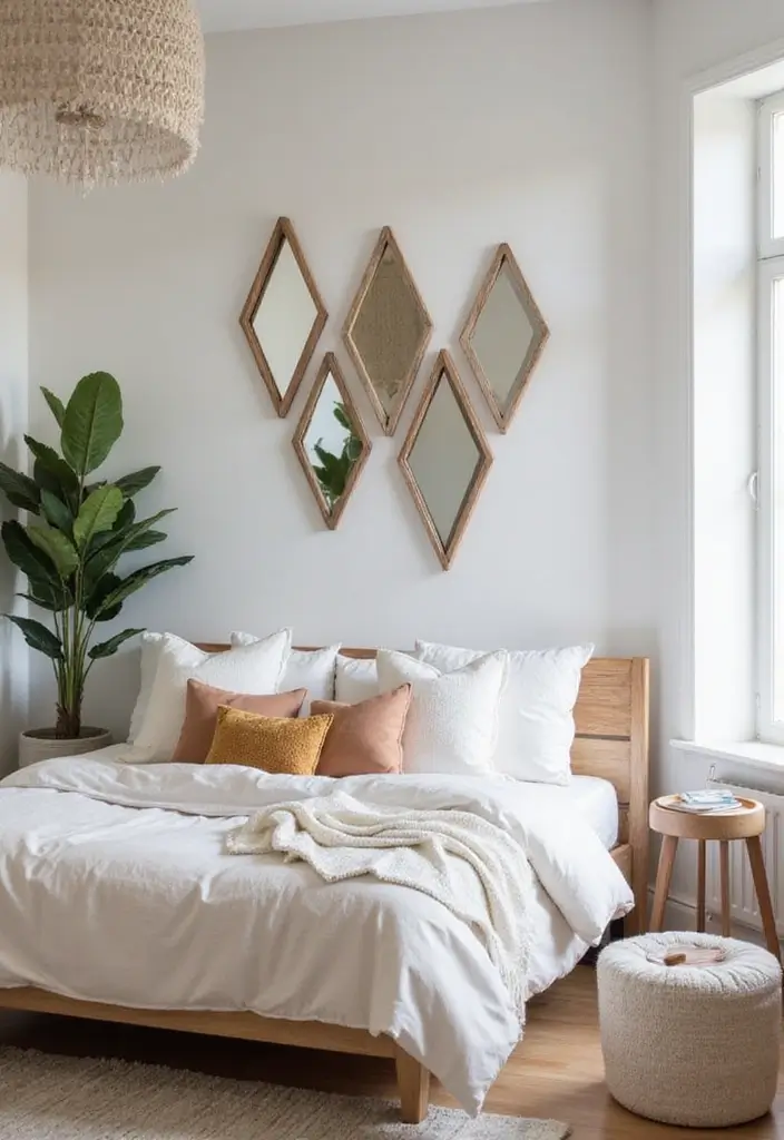 28 Small Bedroom Mirror Ideas That Make Rooms Look Bigger - 15. Triangular Mirrors