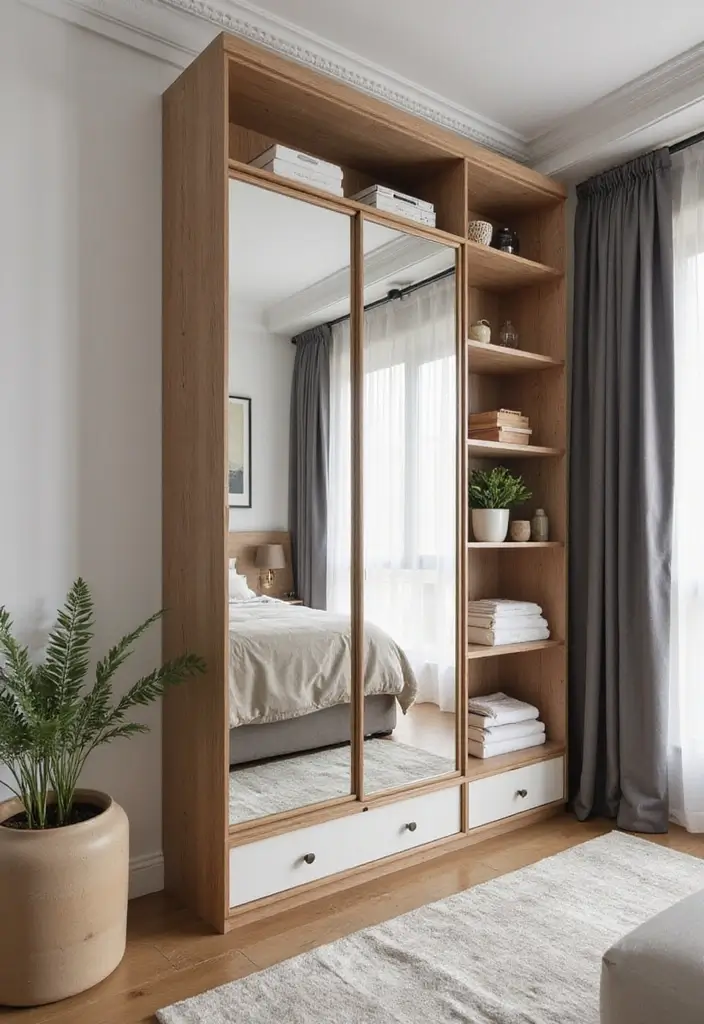 28 Small Bedroom Mirror Ideas That Make Rooms Look Bigger - 16. Mirror with Built-in Storage