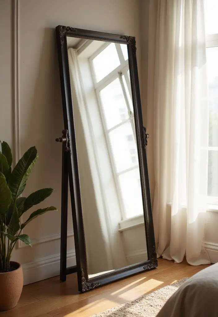 28 Small Bedroom Mirror Ideas That Make Rooms Look Bigger - 19. Floor Mirrors with Stands