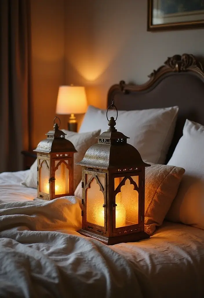 28 Small Bedroom Mirror Ideas That Make Rooms Look Bigger - 27. Decorative Mirrored Lanterns