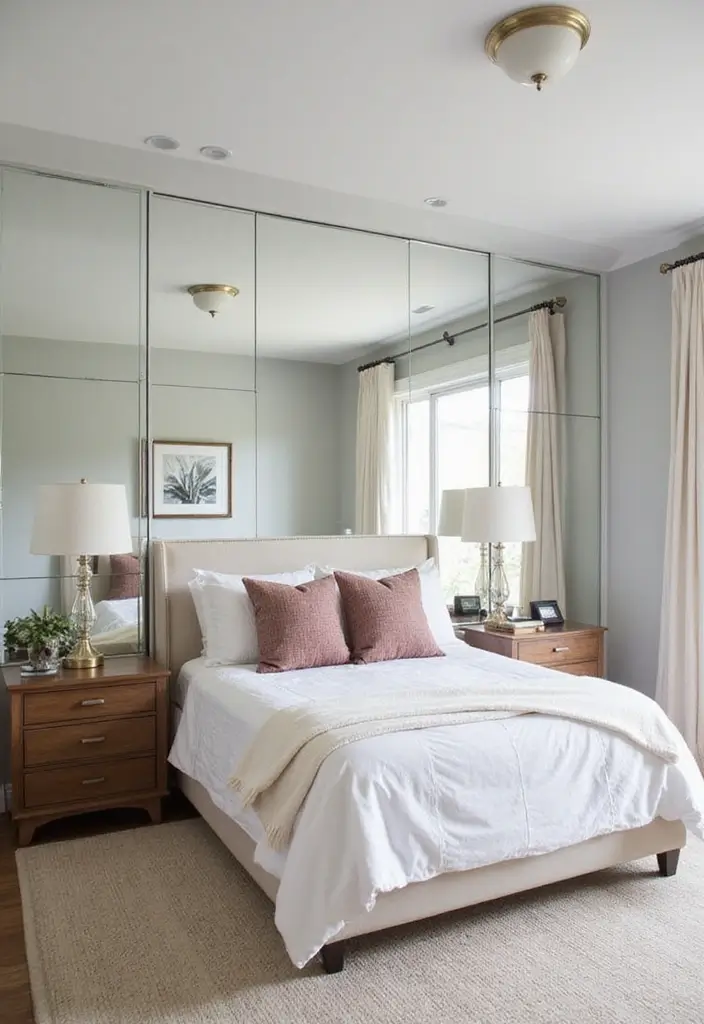 28 Small Bedroom Mirror Ideas That Make Rooms Look Bigger - 5. Mirrored Accent Walls