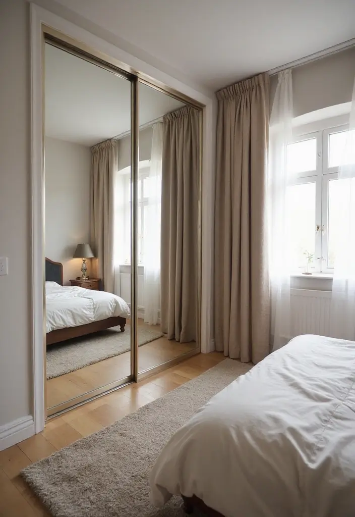28 Small Bedroom Mirror Ideas That Make Rooms Look Bigger - 9. Mirrored Door Panels