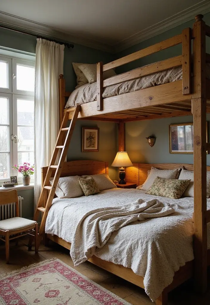 29 Loft Bed Bedroom Ideas That Feel Playful & Efficient - 12. Vintage-Inspired Loft Bed