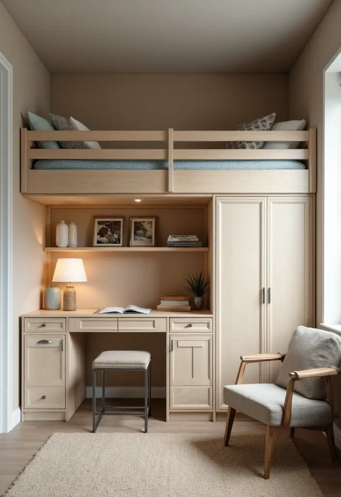 29 Loft Bed Bedroom Ideas That Feel Playful & Efficient - 18. Compact Loft Bed with Murphy Desk