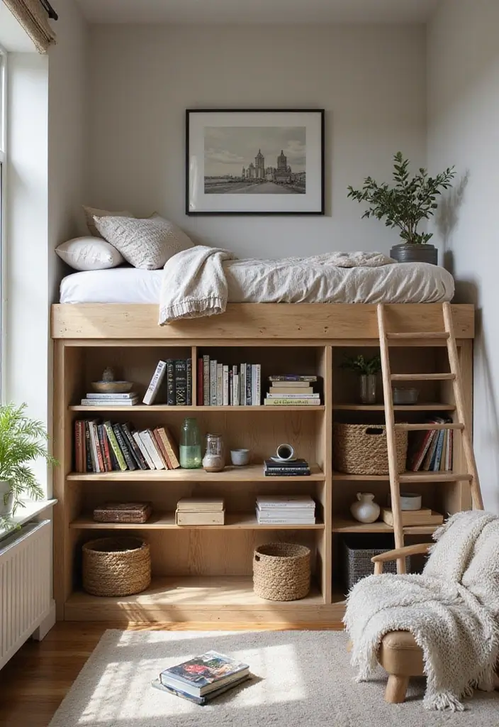 29 Loft Bed Bedroom Ideas That Feel Playful & Efficient - 19. Cozy Loft with Built-in Bookcase
