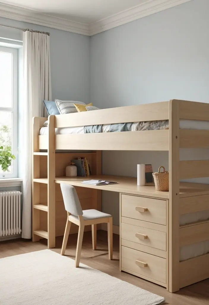 29 Loft Bed Bedroom Ideas That Feel Playful & Efficient - 23. Loft Bed with Slide-Out Workstation