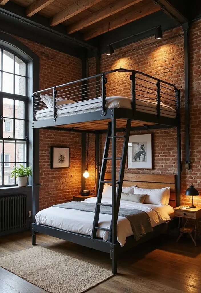 29 Loft Bed Bedroom Ideas That Feel Playful & Efficient - 3. Industrial Chic Loft Bed