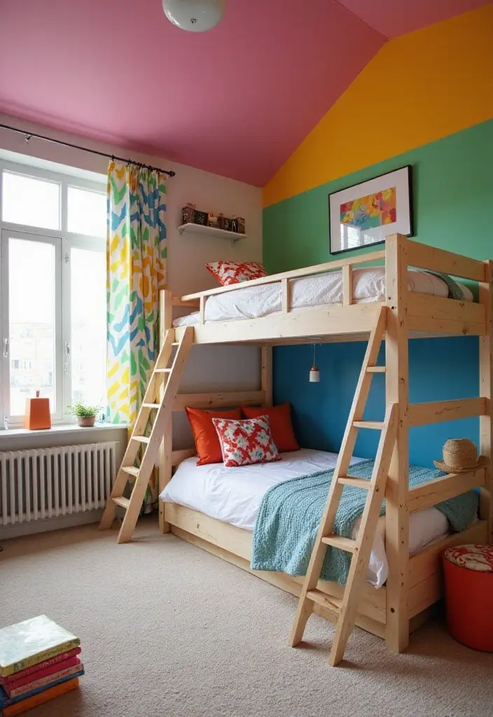 29 Loft Bed Bedroom Ideas That Feel Playful & Efficient - 8. Playful Color-blocked Walls