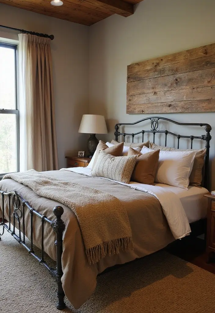 29 Metal Bed Frame Bedroom Ideas Vintage That Add Classic Charm - 10. Rustic Luxe