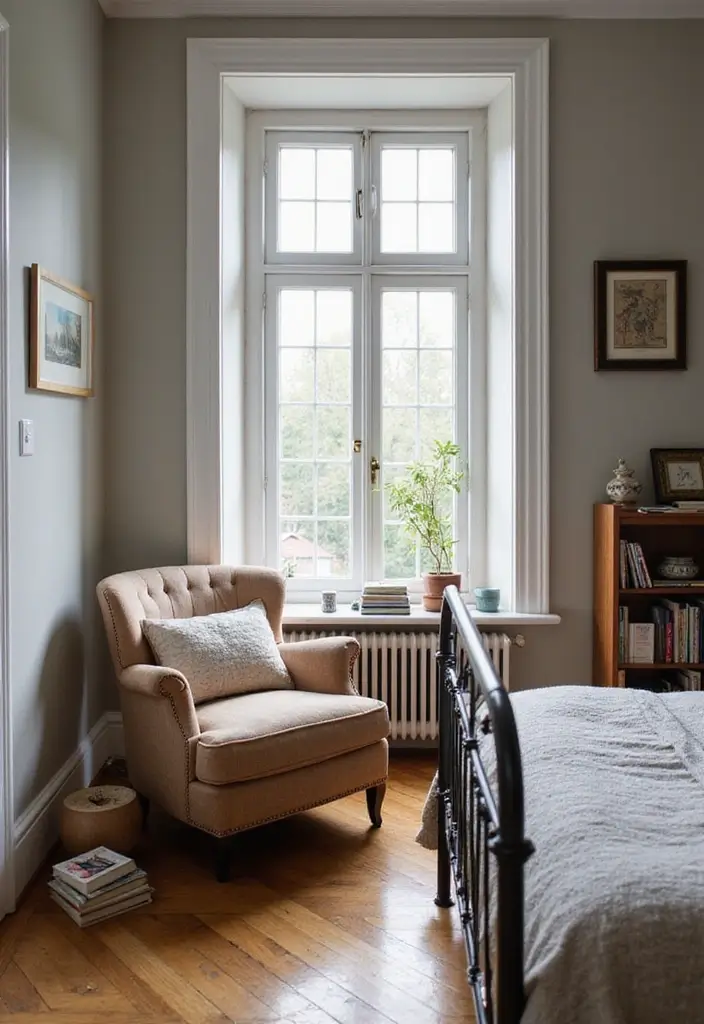 29 Metal Bed Frame Bedroom Ideas Vintage That Add Classic Charm - 12. Cozy Reading Nook