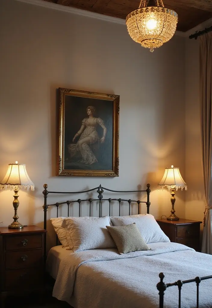 29 Metal Bed Frame Bedroom Ideas Vintage That Add Classic Charm - 15. Vintage Lighting Fixtures