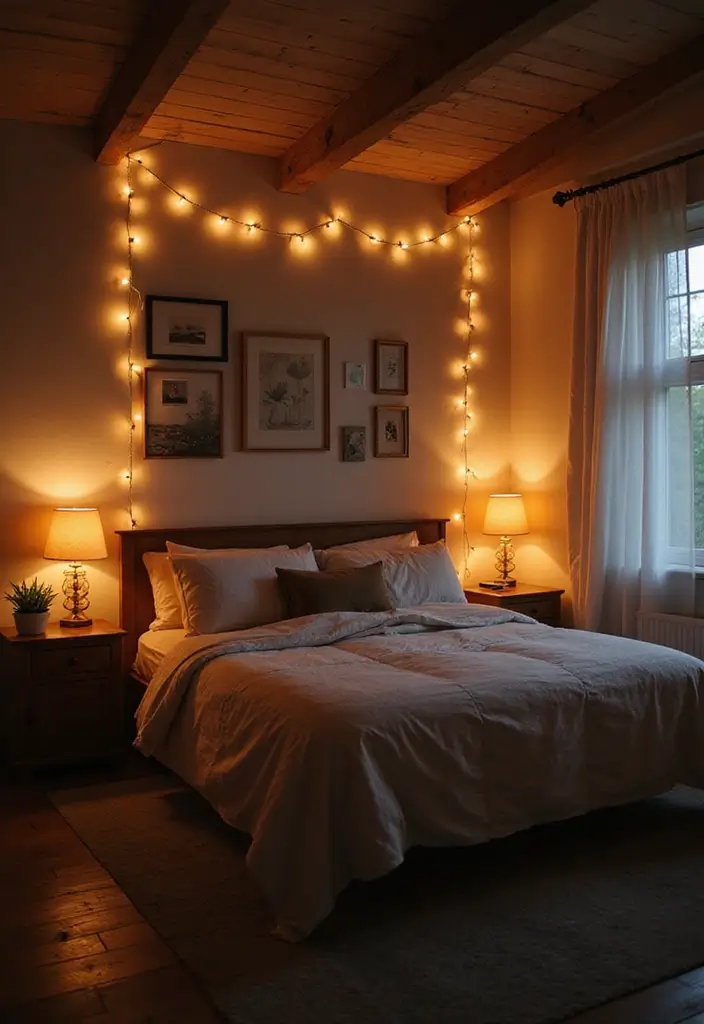 29 Metal Bed Frame Bedroom Ideas Vintage That Add Classic Charm - 21. Layered Lighting