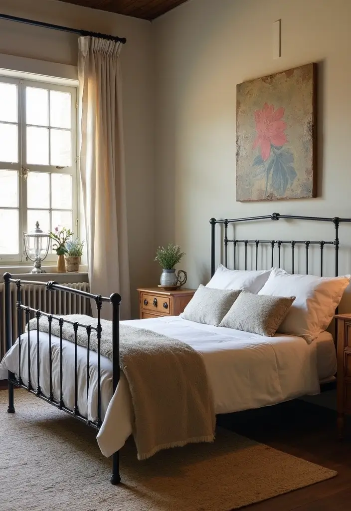 29 Metal Bed Frame Bedroom Ideas Vintage That Add Classic Charm - 23. Vintage Accent Furniture