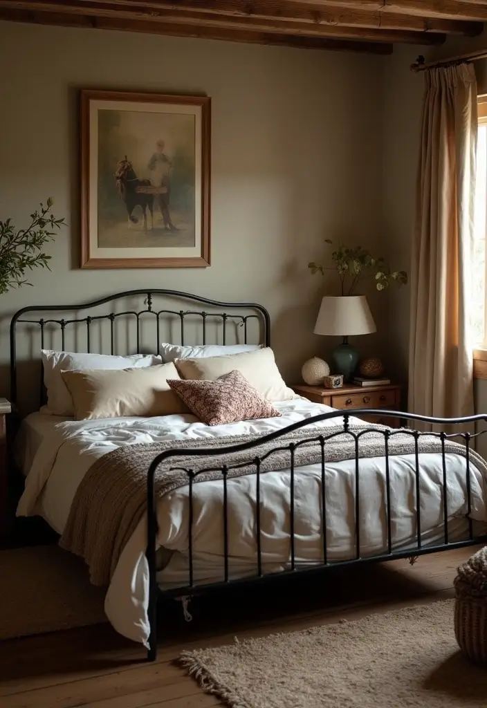 29 Metal Bed Frame Bedroom Ideas Vintage That Add Classic Charm - 26. Mixing Textures