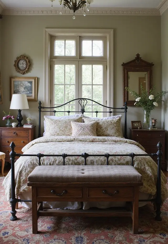 29 Metal Bed Frame Bedroom Ideas Vintage That Add Classic Charm - 29. Vintage Family Legacy