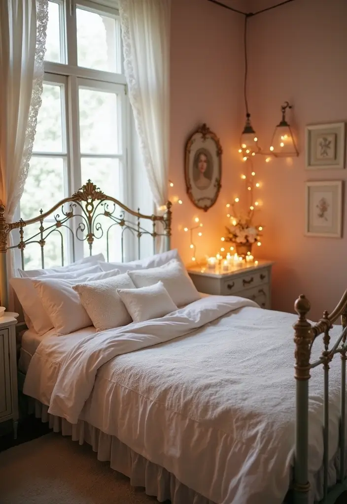 29 Metal Bed Frame Bedroom Ideas Vintage That Add Classic Charm - 3. Romantic Vintage Vibes