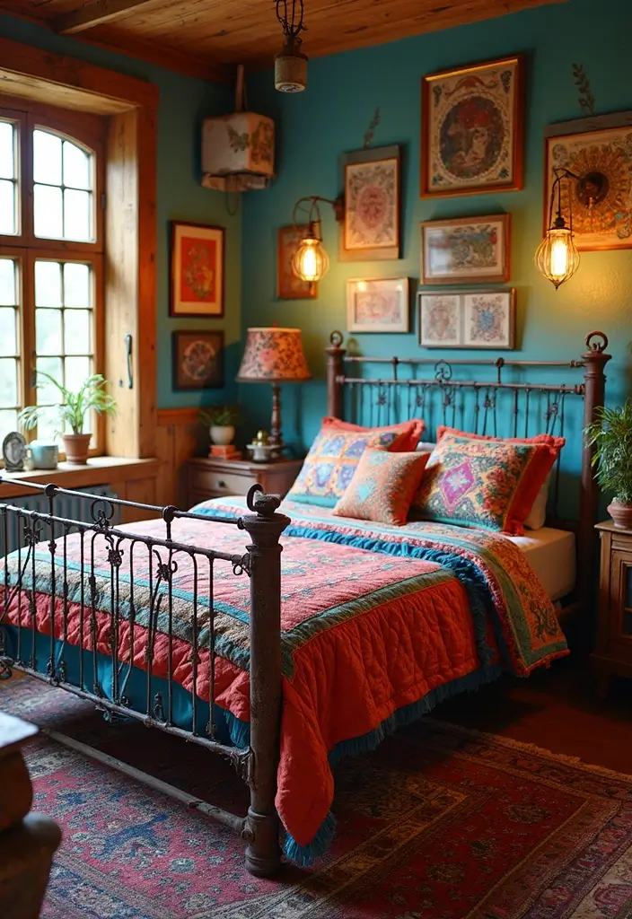 29 Metal Bed Frame Bedroom Ideas Vintage That Add Classic Charm - 4. Bohemian Bliss
