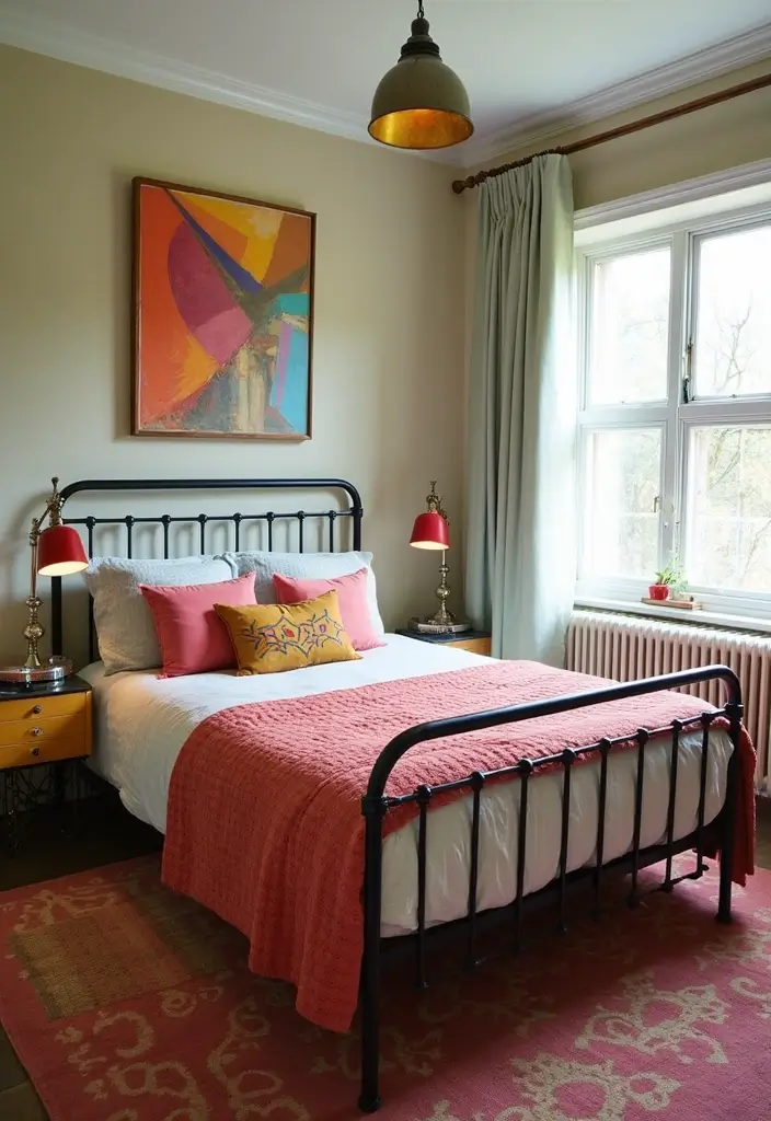 29 Metal Bed Frame Bedroom Ideas Vintage That Add Classic Charm - 6. Retro Revival