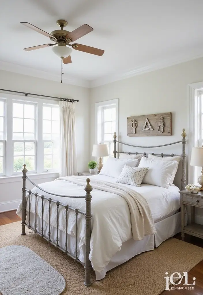 29 Metal Bed Frame Bedroom Ideas Vintage That Add Classic Charm - 7. Coastal Retreat