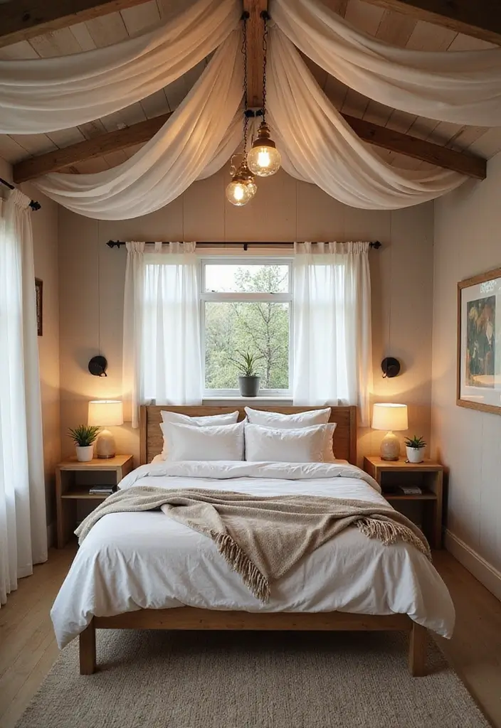 29 Mobile Home Bedroom Ideas That Feel Cozy and Clever - 14. Ceiling Decor
