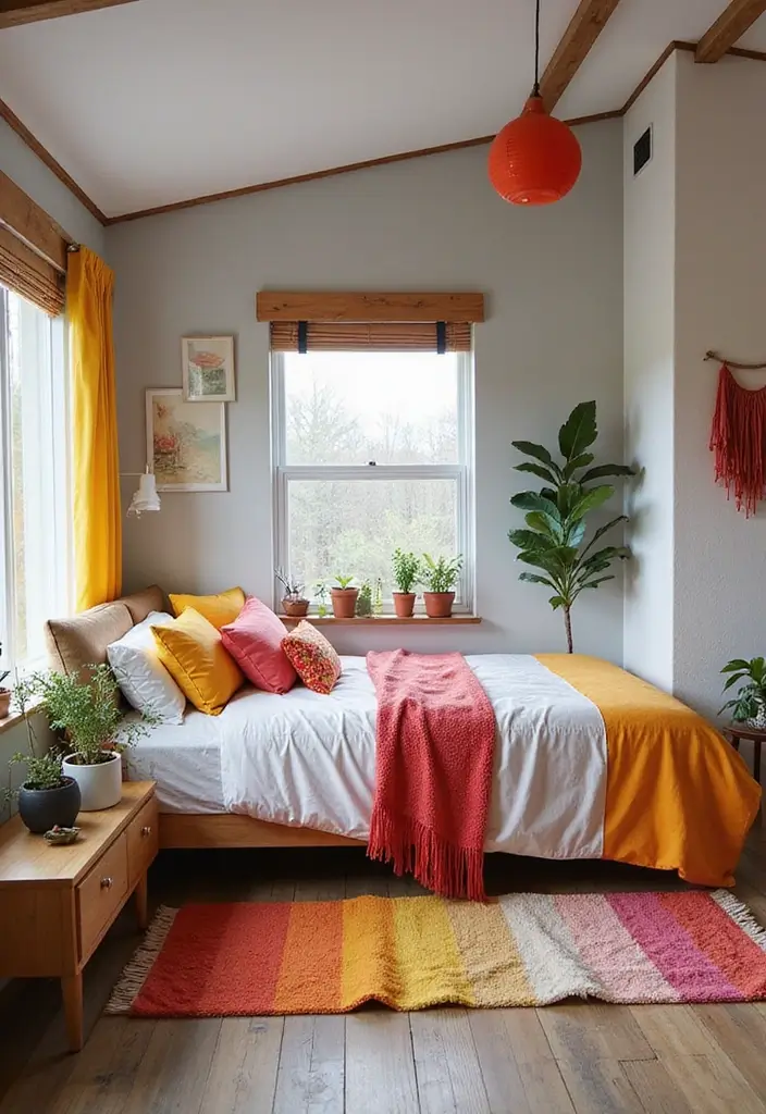 29 Mobile Home Bedroom Ideas That Feel Cozy and Clever - 18. Color-Blocked Decor