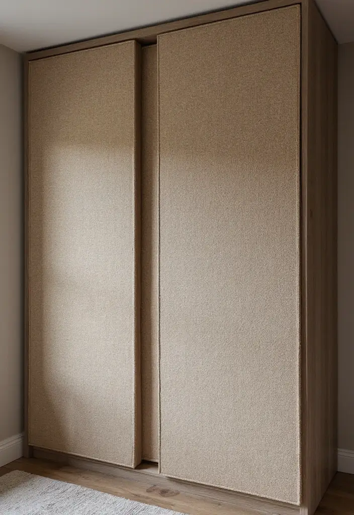 30 Bedroom Ideas with Wardrobe That Feel Practical & Stylish - 11. Textured Fabrics for Wardrobe Doors