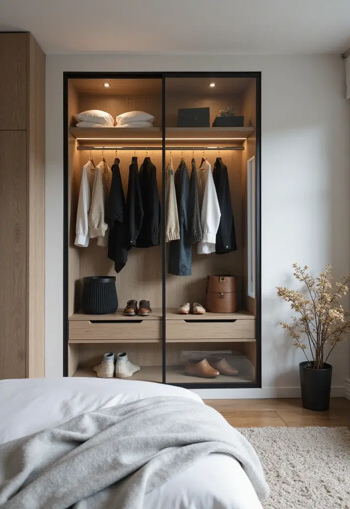30 Bedroom Ideas with Wardrobe That Feel Practical & Stylish - 12. Glass Wardrobe Fronts