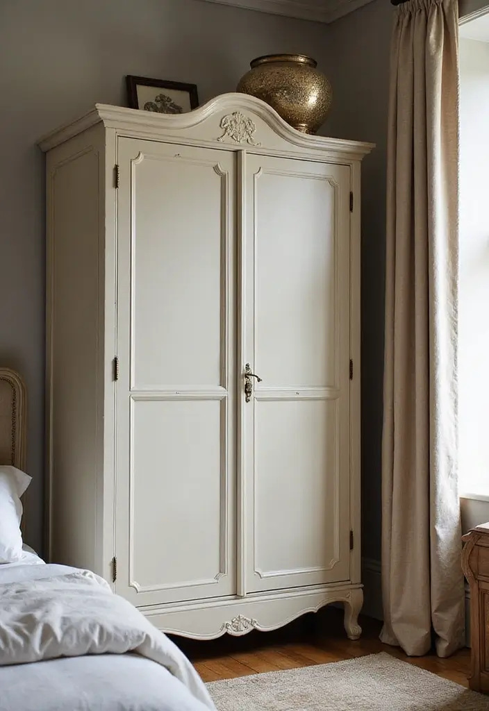30 Bedroom Ideas with Wardrobe That Feel Practical & Stylish - 15. Vintage Touches