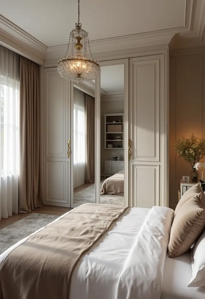30 Bedroom Ideas with Wardrobe That Feel Practical & Stylish - 22. Elegant Wardrobe Mirrors