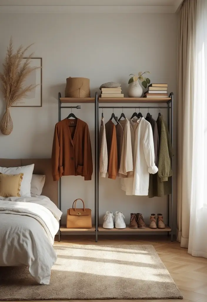 30 Bedroom Ideas with Wardrobe That Feel Practical & Stylish - 25. Seasonal Wardrobe Displays
