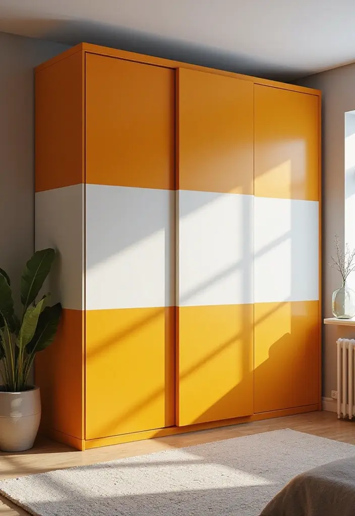 30 Bedroom Ideas with Wardrobe That Feel Practical & Stylish - 3. Color-Block Designs