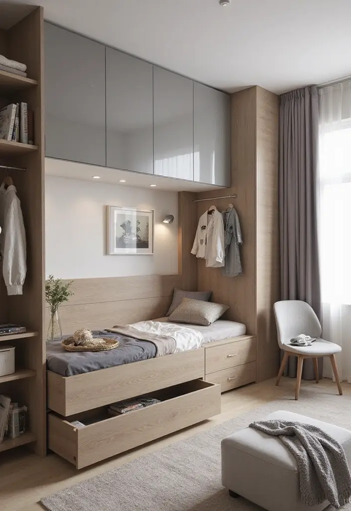 30 Bedroom Ideas with Wardrobe That Feel Practical & Stylish - 6. Multi-Functional Furniture