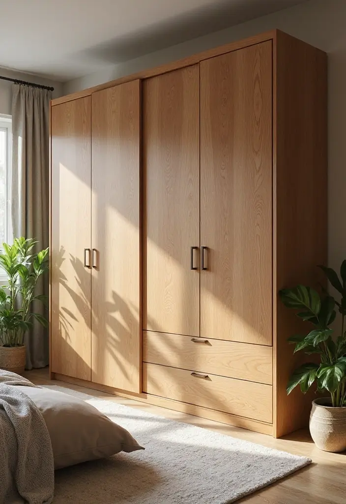 30 Bedroom Ideas with Wardrobe That Feel Practical & Stylish - 7. Natural Wood Finishes