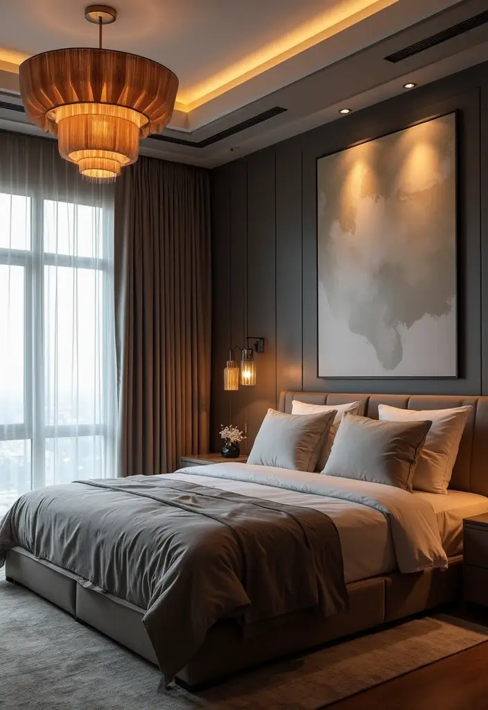 30 Black Bedroom Set Decor Ideas That Scream Luxury - 11. Statement Lighting Fixtures