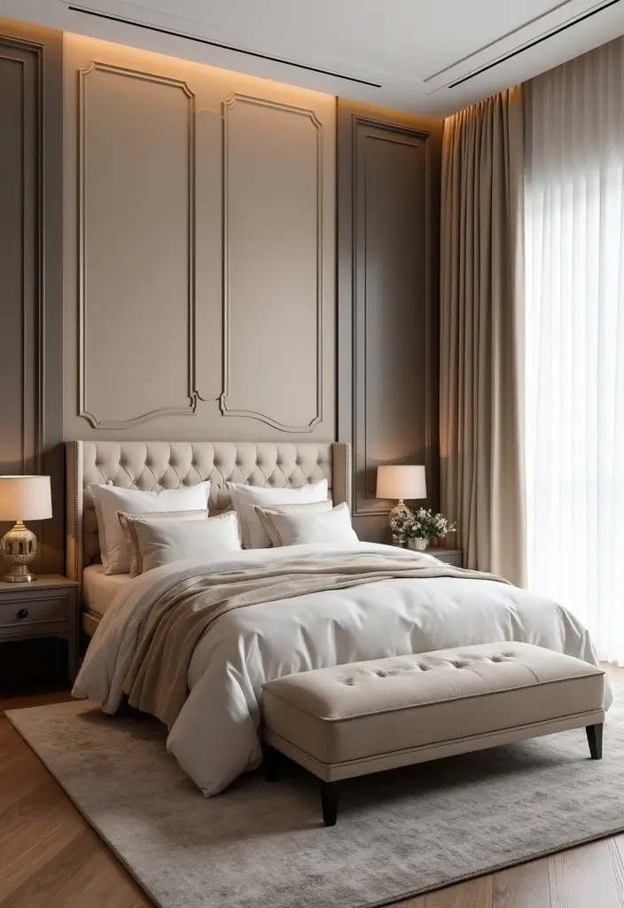 30 Black Bedroom Set Decor Ideas That Scream Luxury - 21. Chic Wall Panels for Elegance