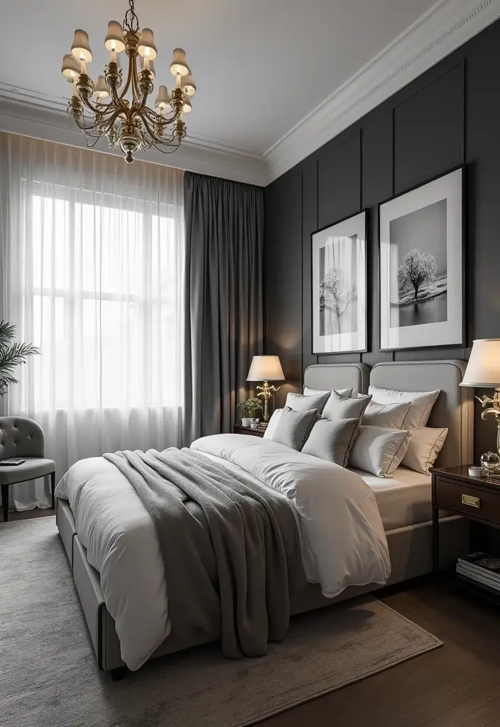 30 Black Bedroom Set Decor Ideas That Scream Luxury - 24. Black and White Photography