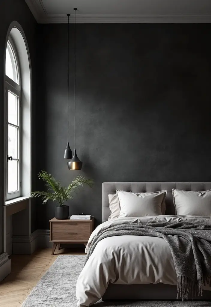 30 Black Bedroom Set Decor Ideas That Scream Luxury - 5. Statement Wall with Dark Wallpaper