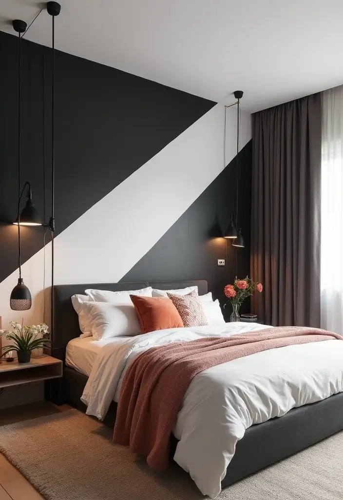 30 Black and White Bedroom Ideas for Teens That Are Bold & Balanced - 1. Bold Geometric Patterns