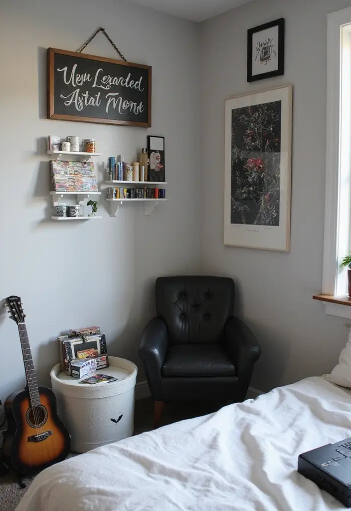 30 Black and White Bedroom Ideas for Teens That Are Bold & Balanced - 21. Incorporating Personal Hobbies