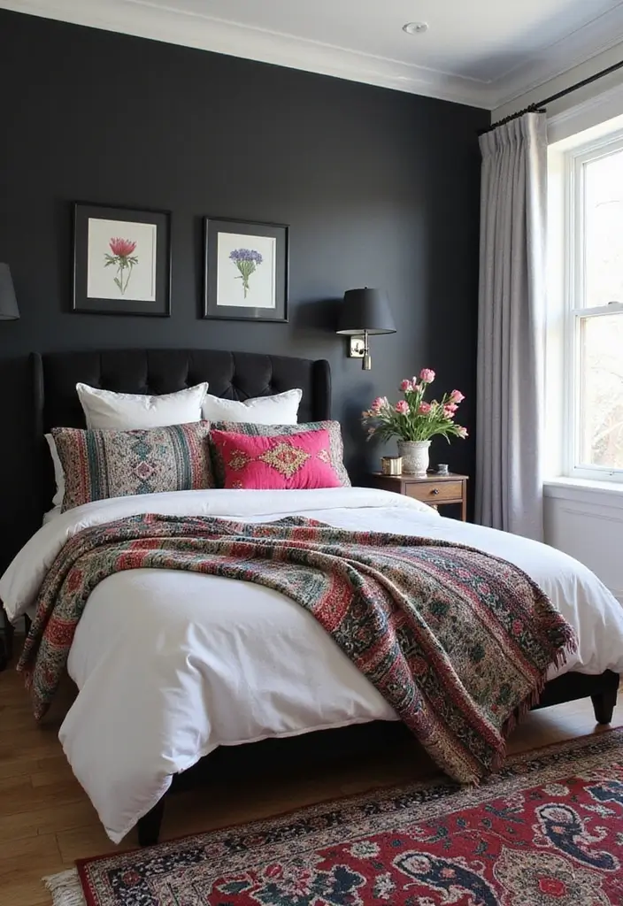 30 Black and White Bedroom Ideas for Teens That Are Bold & Balanced - 22. Dynamic Color Pops