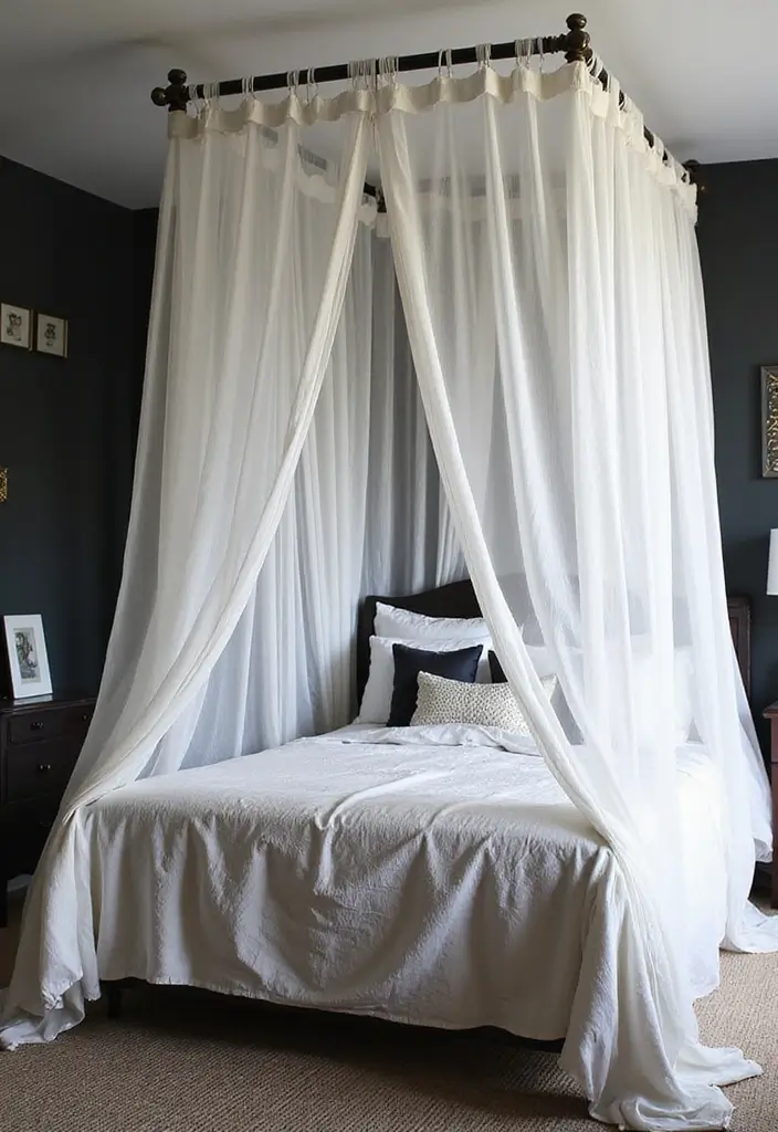 30 Black and White Bedroom Ideas for Teens That Are Bold & Balanced - 26. Customizable Bed Canopies