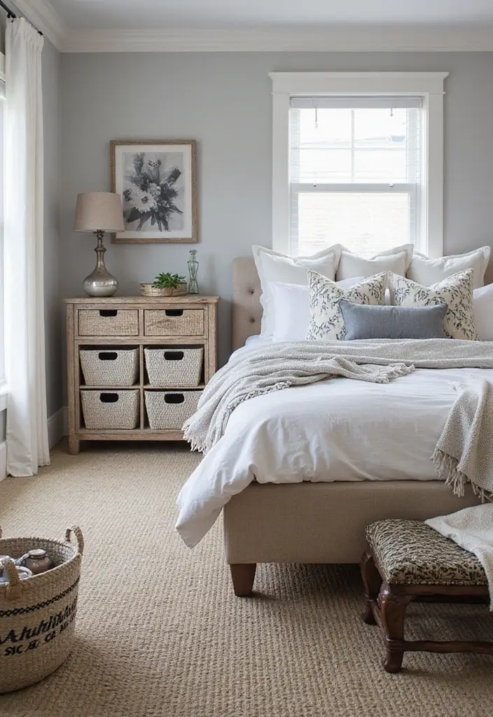 30 Black and White Bedroom Ideas for Teens That Are Bold & Balanced - 27. Organizing with Baskets