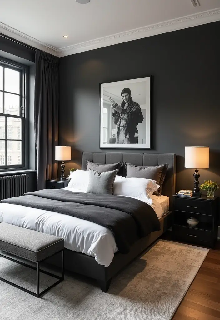 30 Black and White Bedroom Ideas for Teens That Are Bold & Balanced - 28. Focal Point Furniture