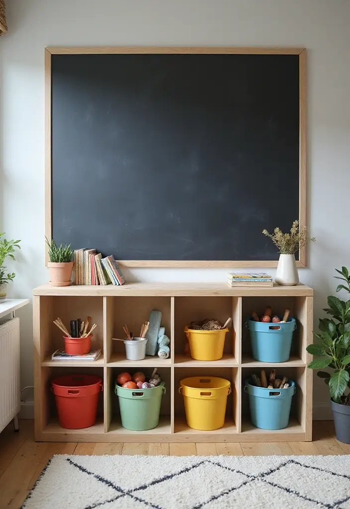 30 Kids Bedroom Shelving Ideas That Keep Things Cute & Organized - 15. Chalkboard Shelving Units