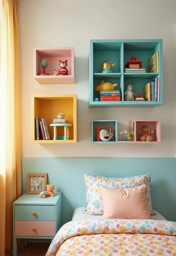 30 Kids Bedroom Shelving Ideas That Keep Things Cute & Organized - 17. Playful Wall-Mounted Cubby Shelves