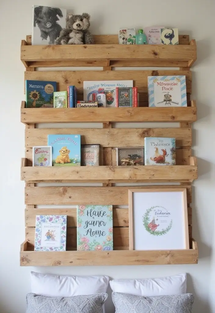 30 Kids Bedroom Shelving Ideas That Keep Things Cute & Organized - 18. DIY Pallet Shelving