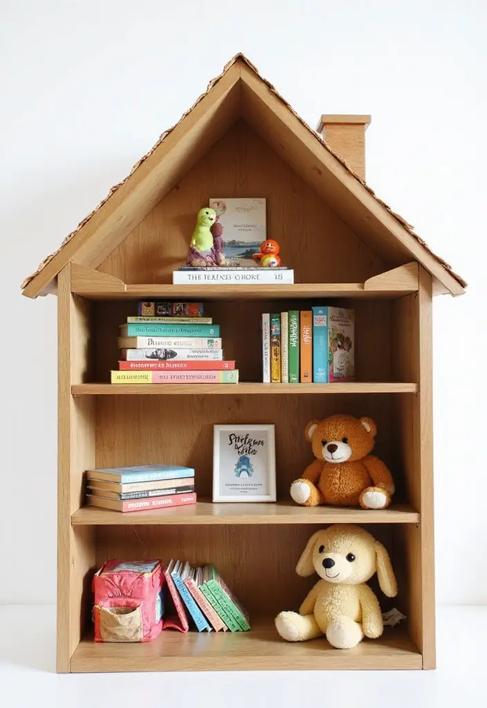 30 Kids Bedroom Shelving Ideas That Keep Things Cute & Organized - 2. Bookshelf with a Playhouse Design