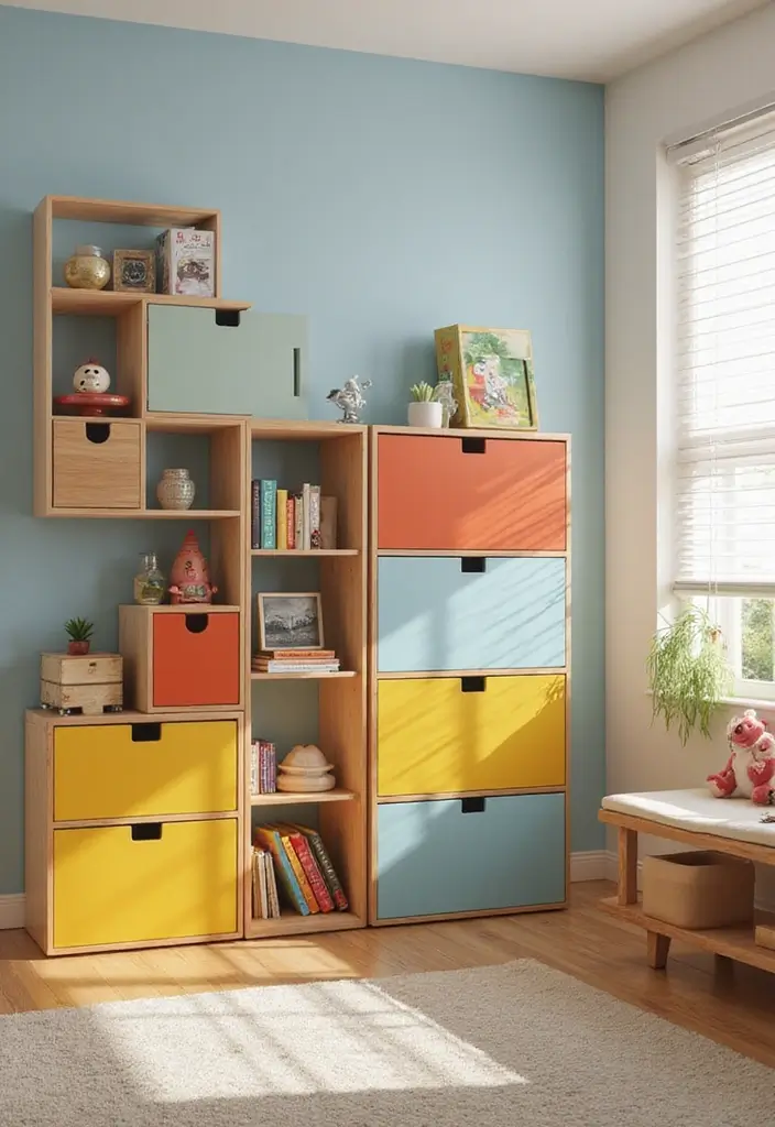30 Kids Bedroom Shelving Ideas That Keep Things Cute & Organized - 20. Modular Storage Systems