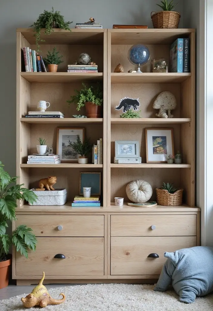 30 Kids Bedroom Shelving Ideas That Keep Things Cute & Organized - 21. Themed Display Shelving